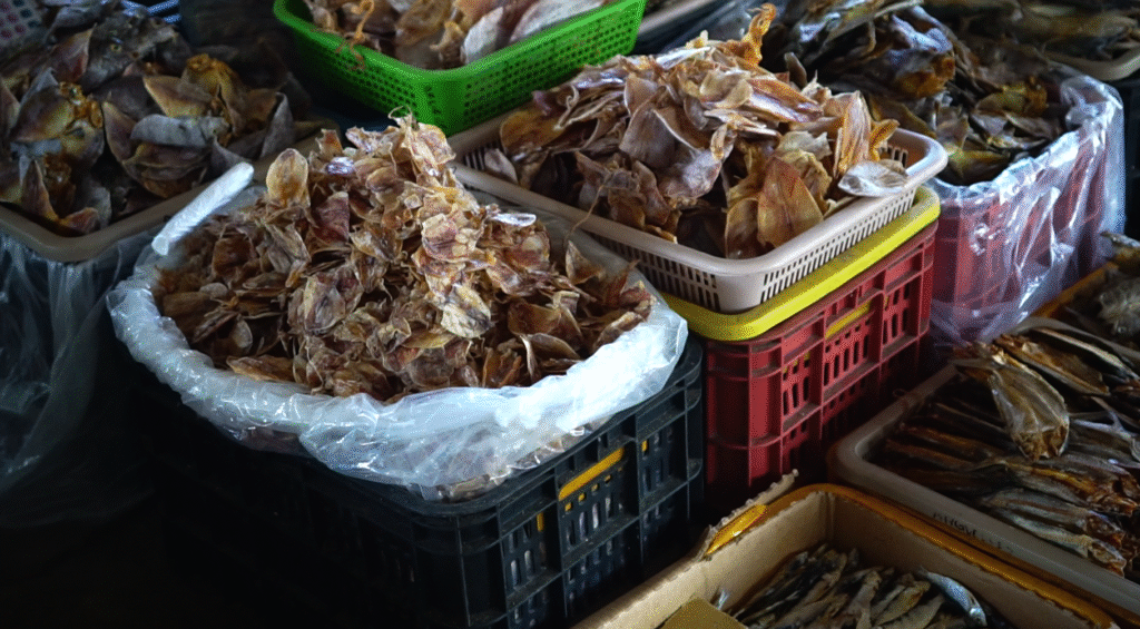 Displayed dried squid in the market