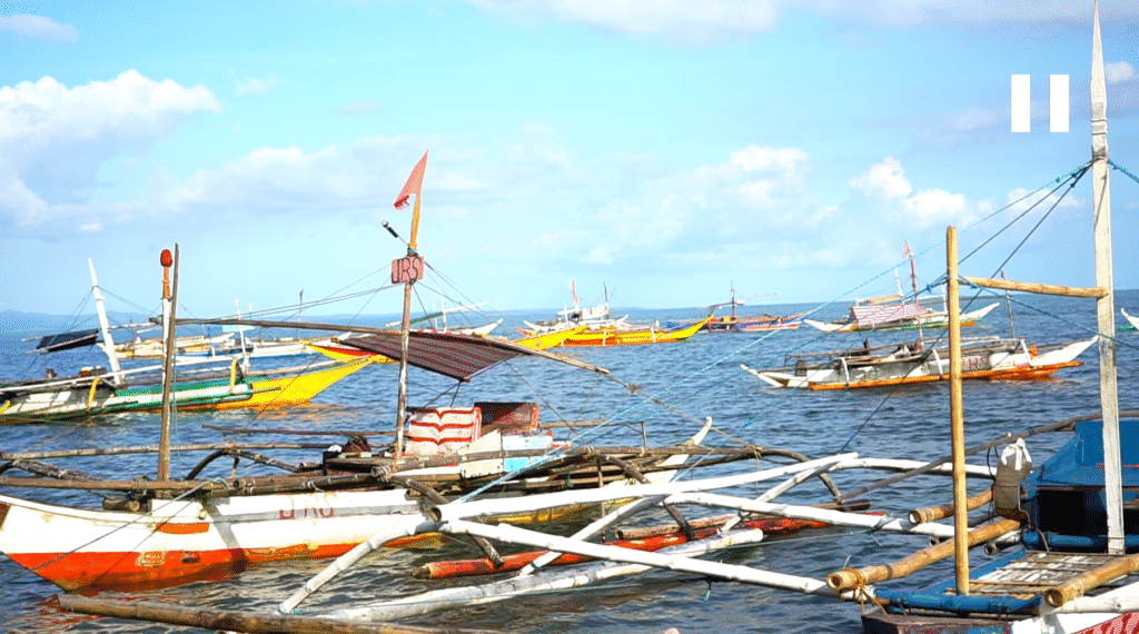 Shoreline in Poblacion East Milagros where fishing boats are lined up after a day of fishing